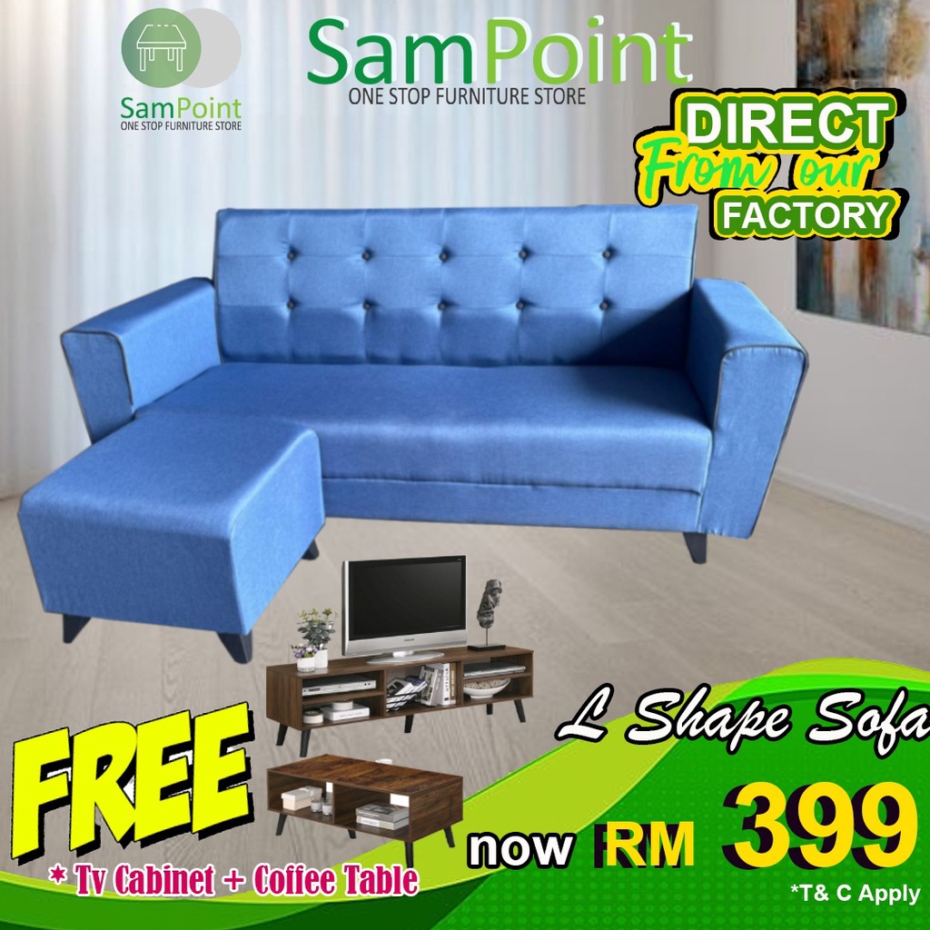 SamPoint_Sofa L *READY STOCK* 3 Seater Leather & Fabric Sofa *FREE