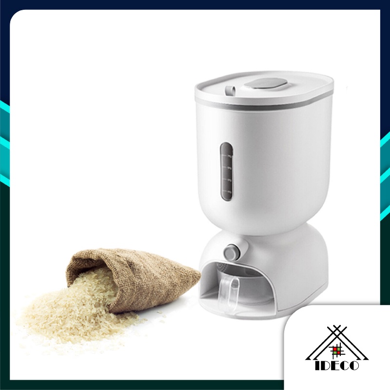 iDECO 10KG Rice Dispenser Tong Beras Kitchen Storage Rice Bucket Cereal Cat Food Container Bekas Beras