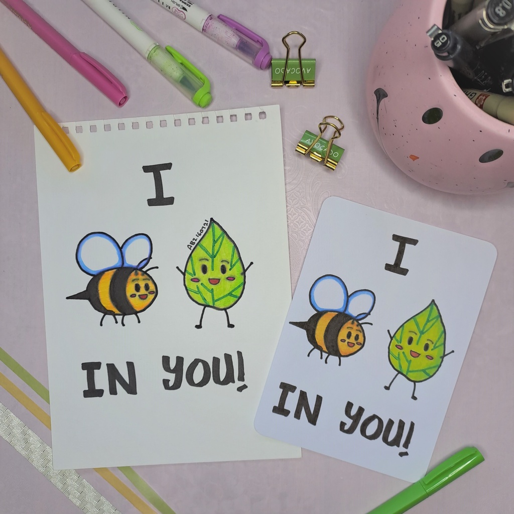 [ABJAARTS] CUTE PUNS SERIES A6 POSTCARD (I BEE LEAF IN YOU!) cute postcards, art prints, original artwork