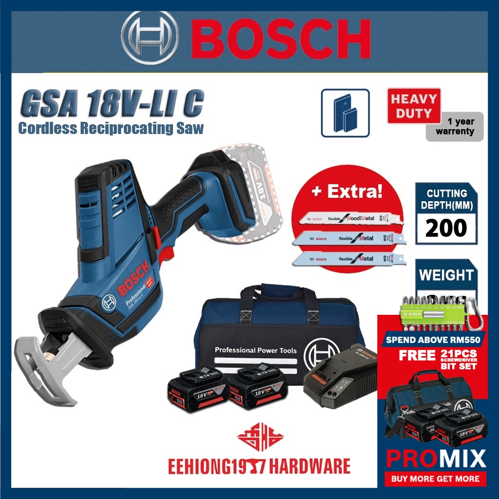 BOSCH GSA 18V-LI C Professional Cordless Reciprocating Saw GBA 2.0Ah ...