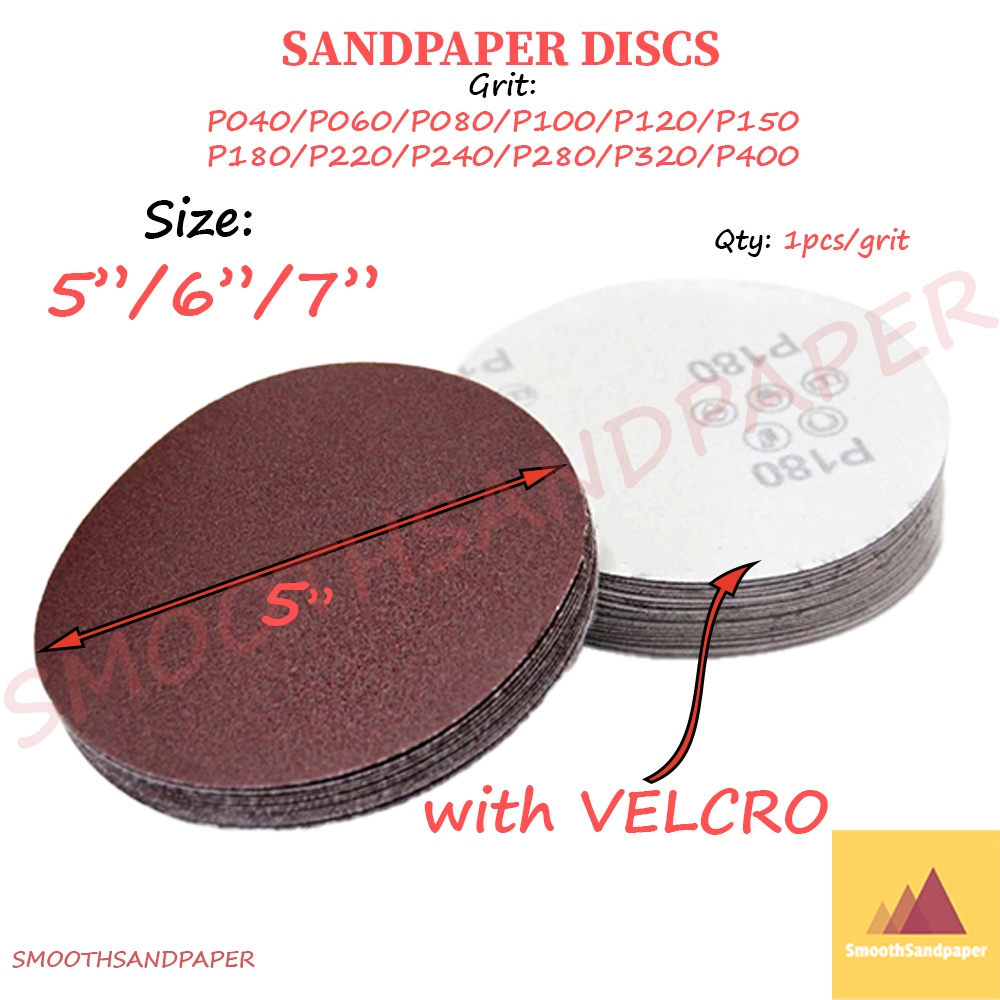 5"/6"/7" Abrasive Red Sandpaper Discs Aluminium Oxide (Velcro) Kertas Pasir Cakera (Merah + Velcro) 砂纸植绒圆盘 image 5
