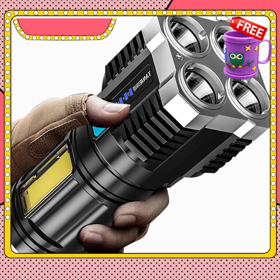 FREE GIFT Super Bright USB Flashlight 4-Core 4 Modes Strong LED Light Rechargeable Torchlight L-S03