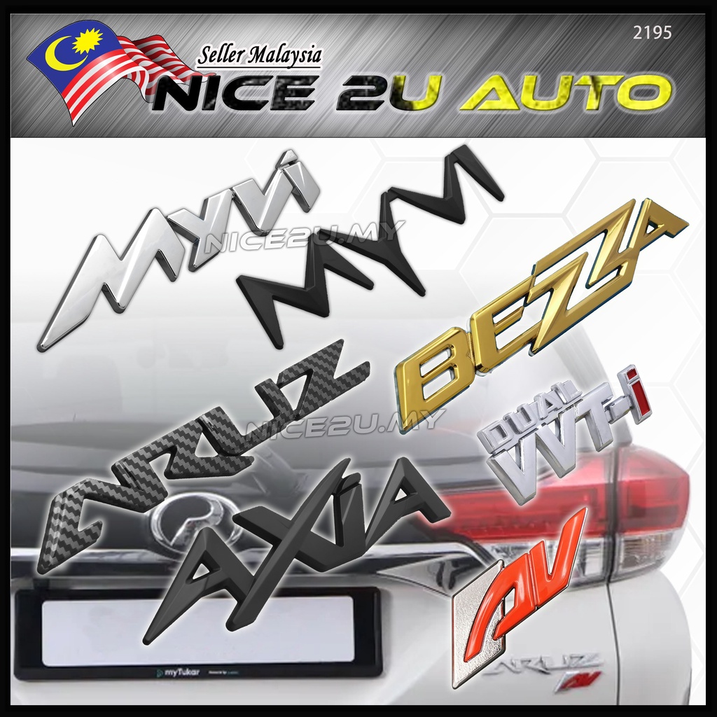 Perodua Aruz Axia Bezza Myvi Dual VVT-i AV Carbon Matte Black Gold Chrome Emblem Logo