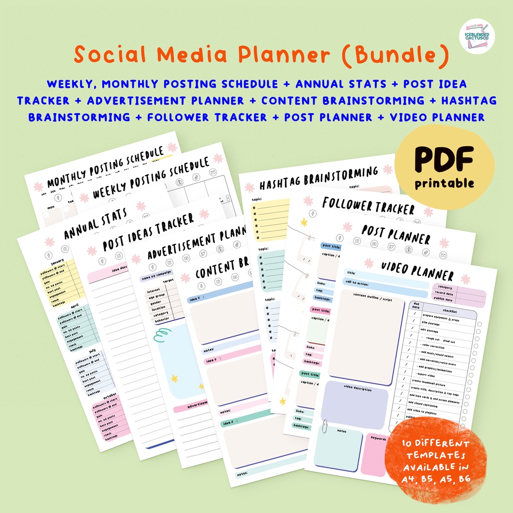 (Series C) Social Media Planner - Content, Followers, Influencer, Tiktok, Instagram [Printable PDF] for Tablet/Printing