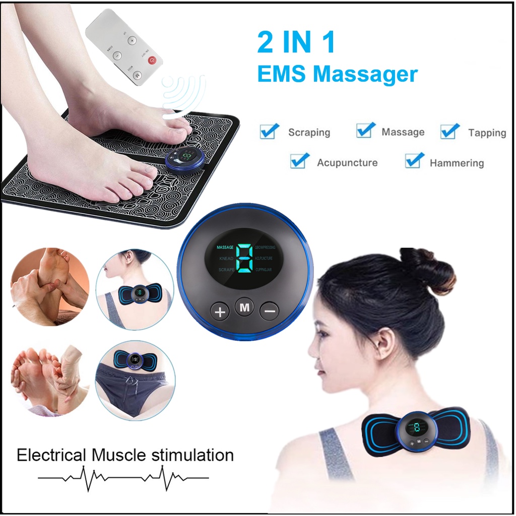 2-In-1 Electric EMS Neck Massager Foot Massger Pad Mini Portable Cervical Massger Muscle Pain Relief Muscle Relaxation Massager