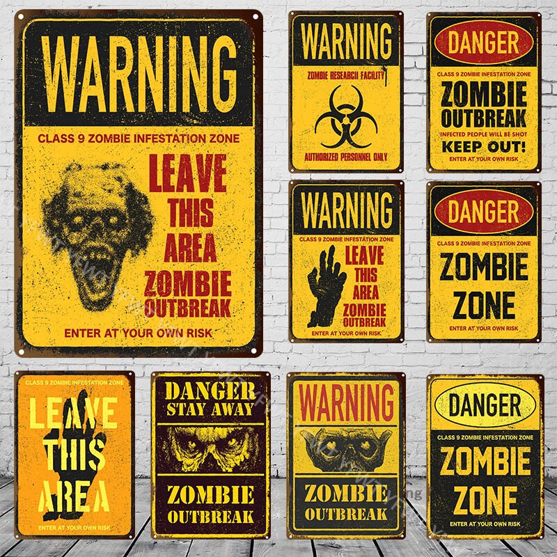 Warning Zombie Poster Danger Vintage Tin Signs Beware of Dog No Parking ...