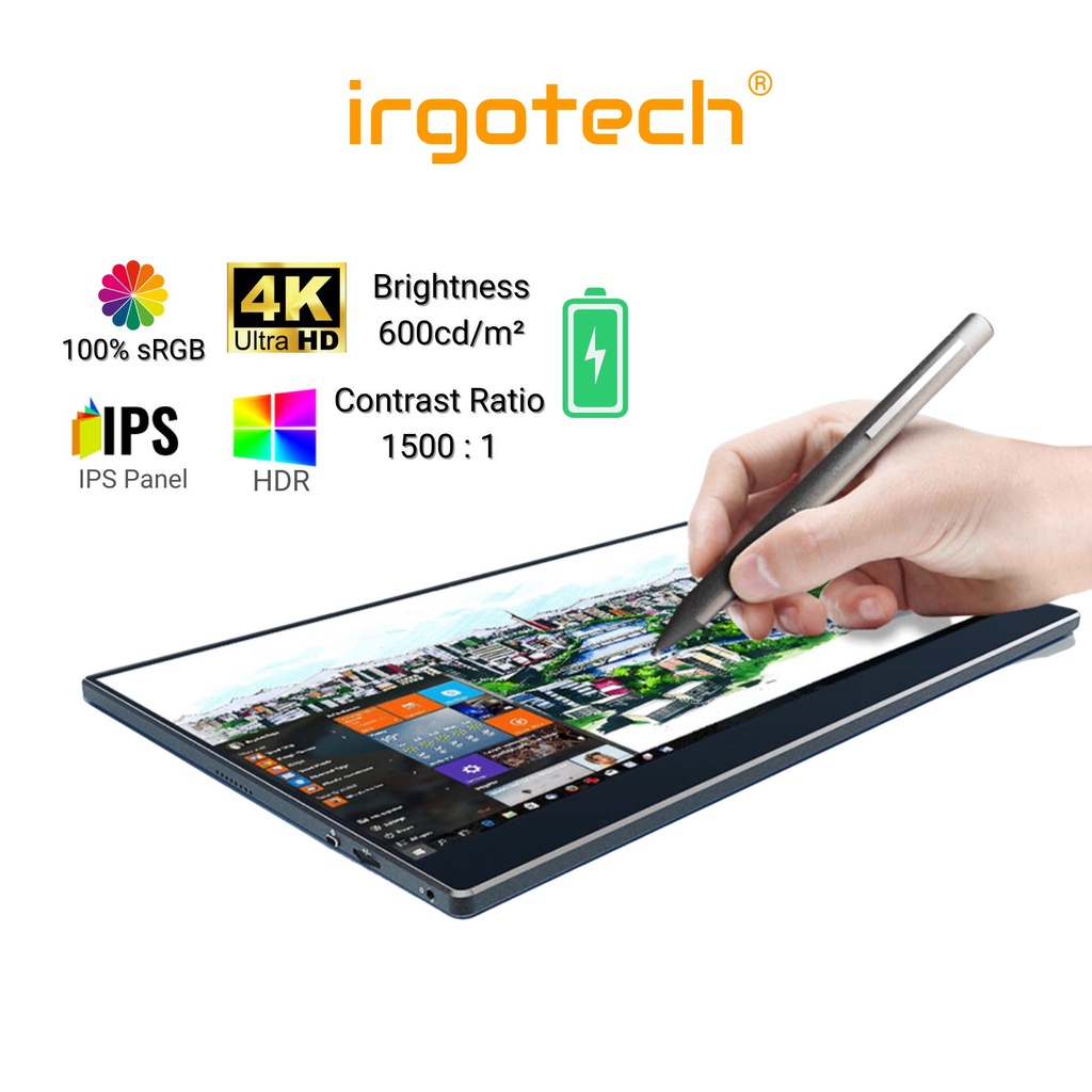 IRGOTECH 15.6 4K UHD Portable Monitor Touch Screen Battery and Stylus