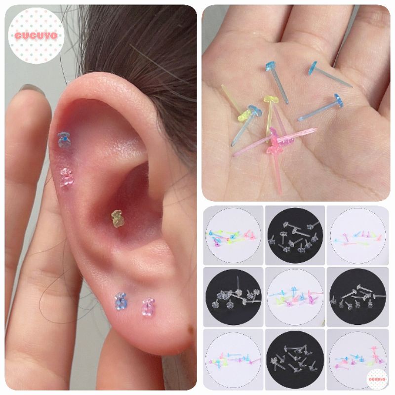 Anti Allergy Cute Plastic Stud Earring Stick - White or Mix Colour (防过敏耳棒)