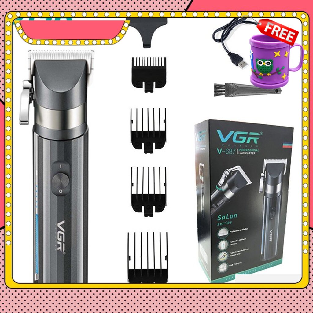 FREE GIFT VGR V-687 New Professional Men's Electric Hair Clipper Hair Salon Hair Clipper HighPower Oil Head Gradient Ele