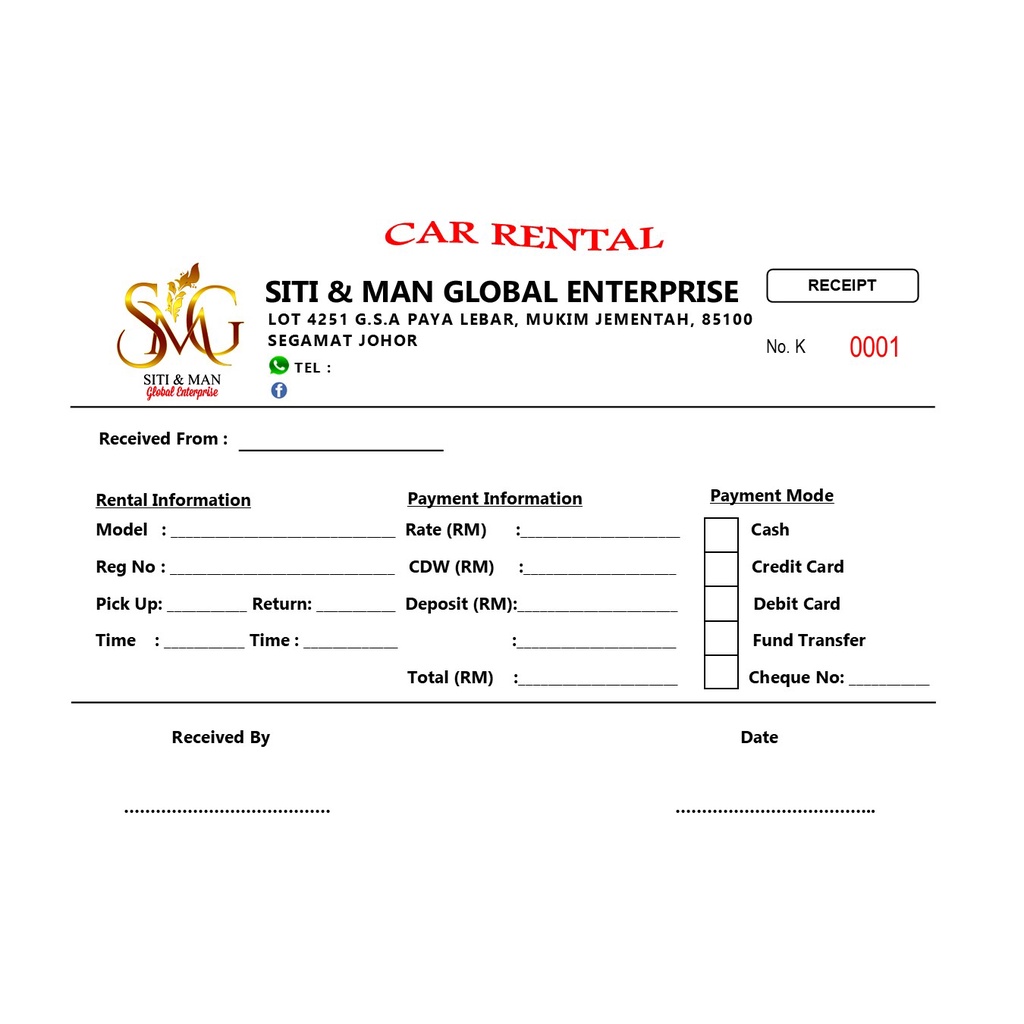BUKU BIL RESIT KERETA SEWA RENTAL CAR BOLEH LETAK NAMA KEDAI NCR DAH ADA KARBON Shopee Malaysia