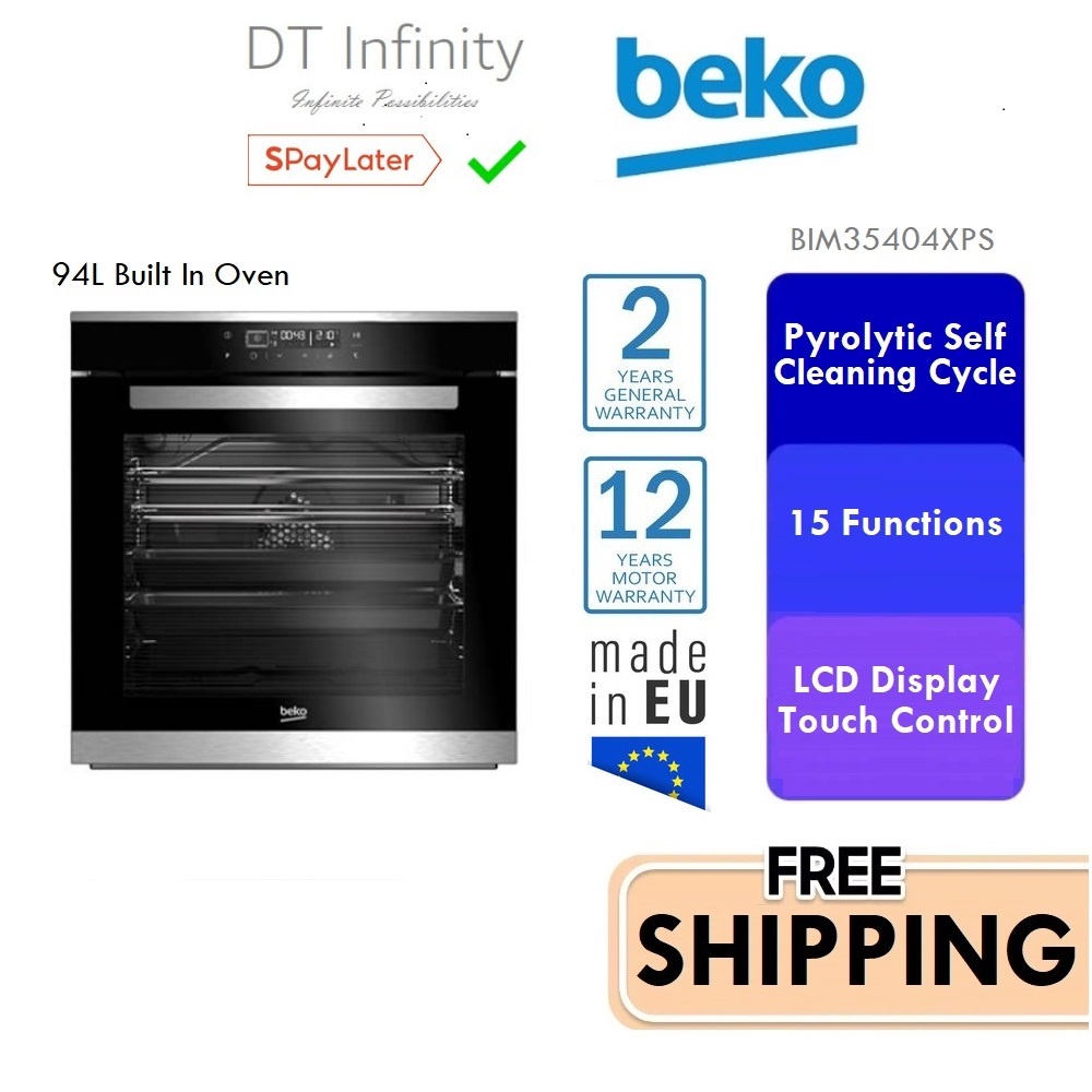 FREE SHIPPING Beko 94L Built In Oven Multifunction with Pyrolytic Self Cleaning Cycle