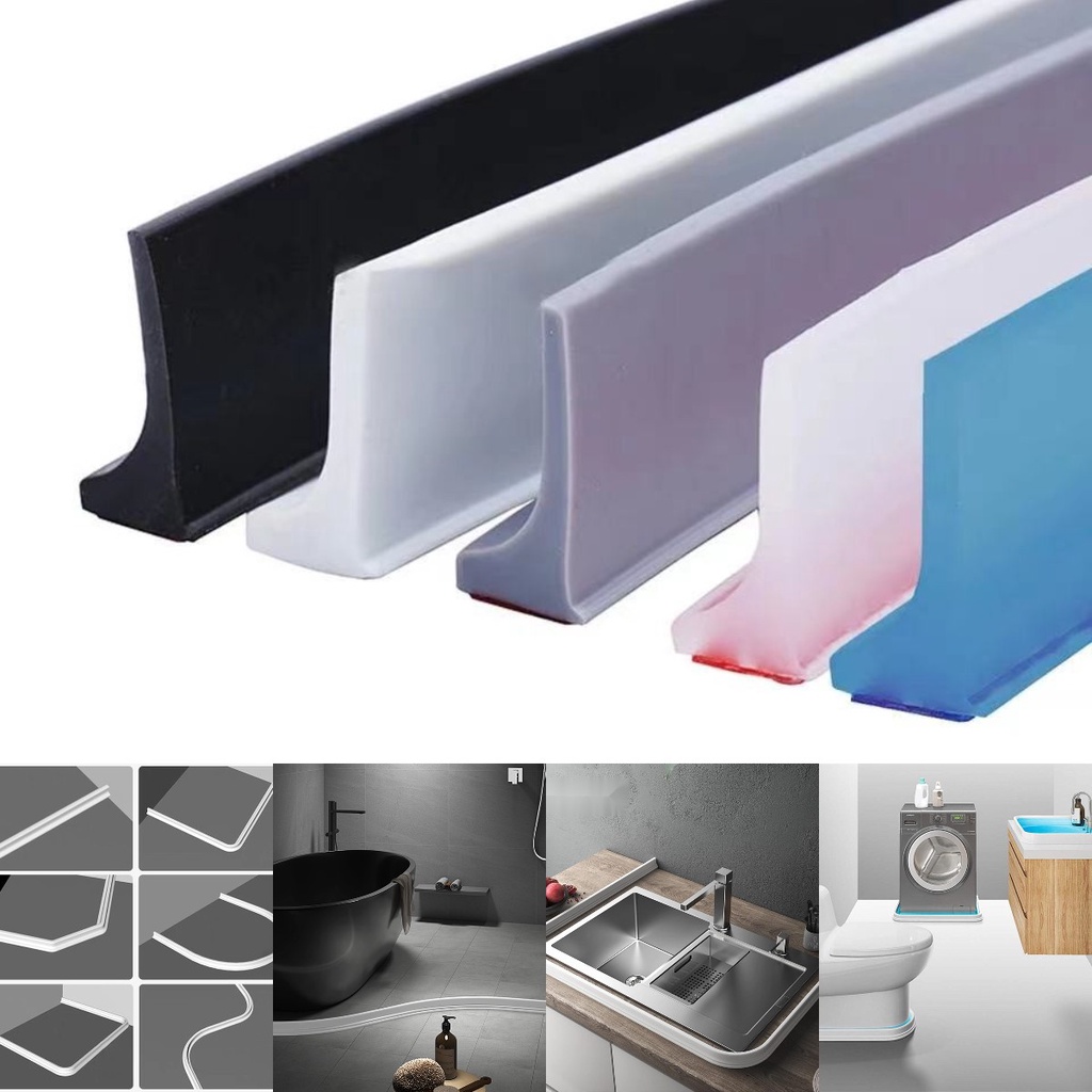 PNL Water Retaining Strip Shower Dam Barrier Water Stopper Self-Adhesive Water Strip Flood Barrier Non-slip Bendable Silicone Dry and Wet Separation Kitchen Water Stopper