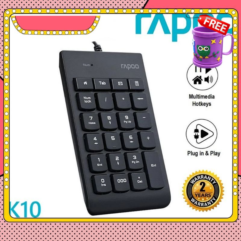 FREE GIFT Rapoo K10 23-Keys Compact Wired Numeric Keypad US