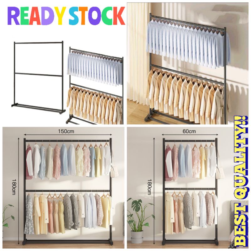 Premium Essential ampaian sidai baju Single / Double Pole live bundle Clothes Hanging Rack Cloth Hanger Penyidai Rak ... - Image 5