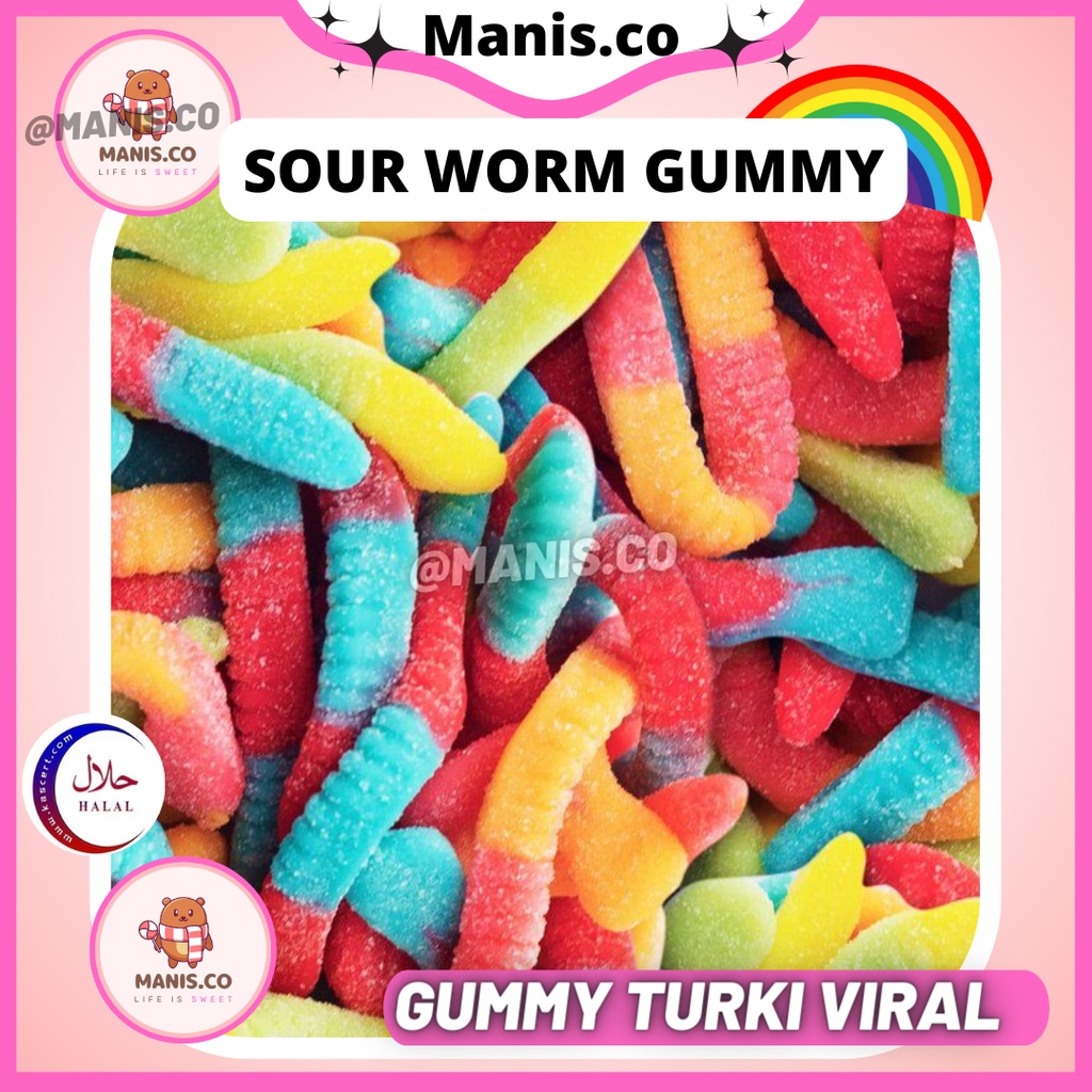 [Sour Worms] Sour Sweet Candy Halal Gummy Bebeto Haribo Snack Gummi