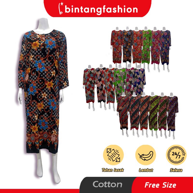 Bintang Fashion Baju Batik Dress Lengan Panjang | Batik Dress Long Sleeve - Free Size