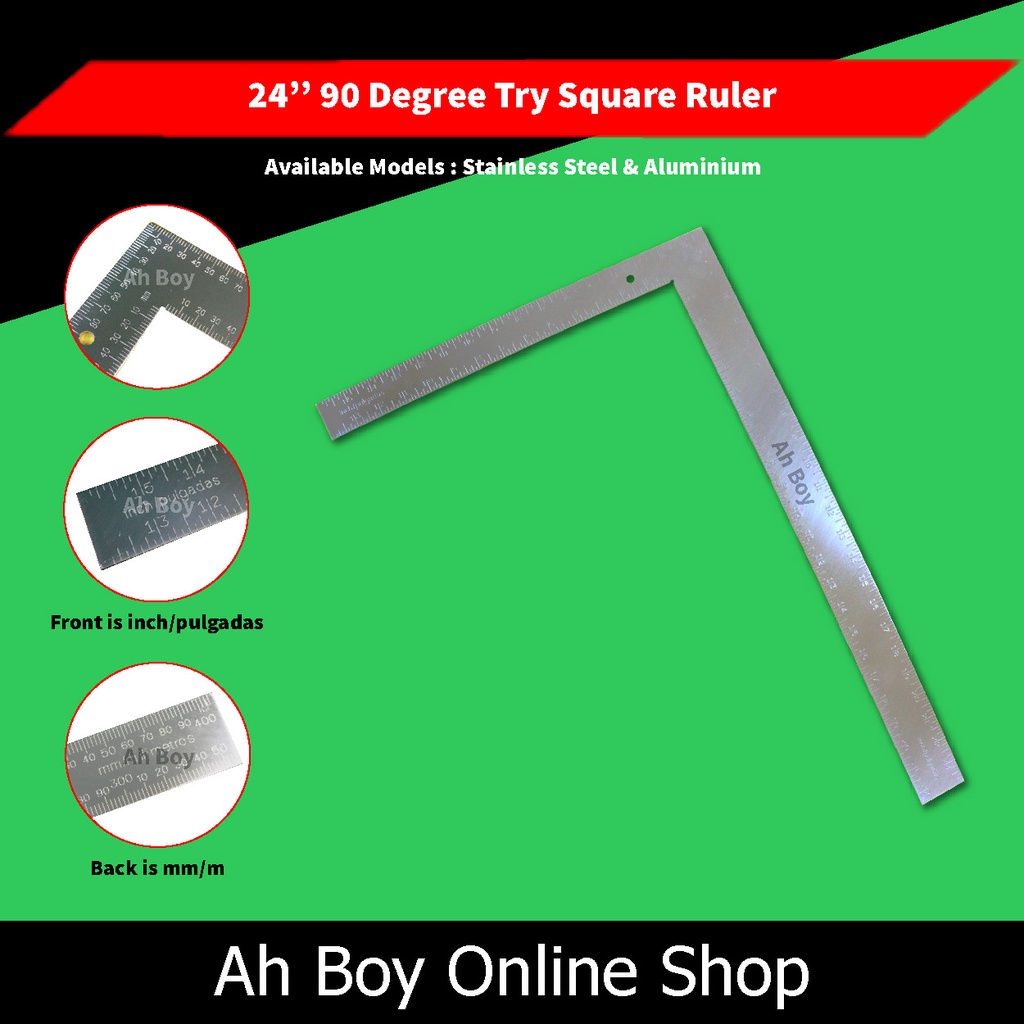 16'' x 24'' 90 Degree Stainless Steel Try Square Ruler 600mm x 400mm