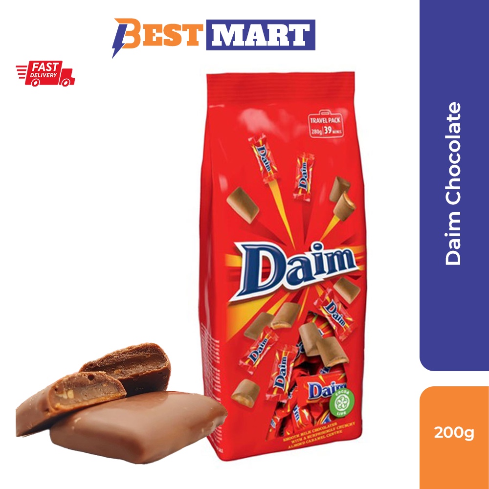 Daim Minis Bag (200g) bars of smooth milk chocolate and crunchy almond