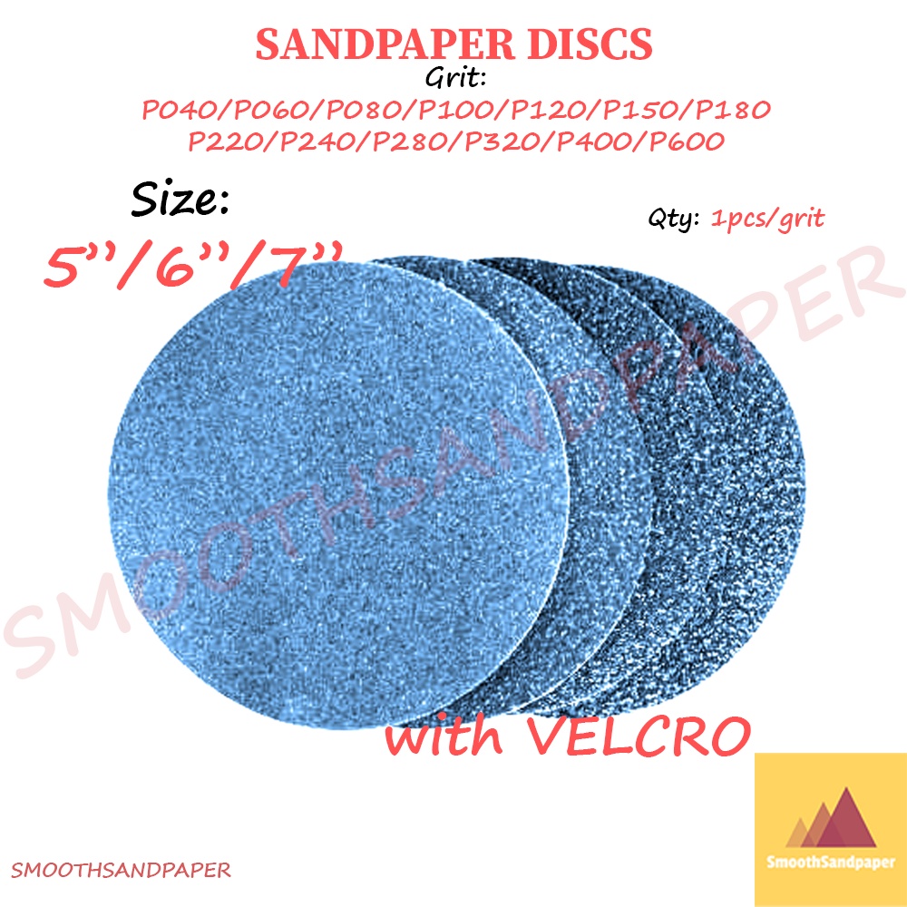 Abrasive Blue Sandpaper Discs Aluminium Oxide (Velcro) Kertas Pasir Cakera (Biru + Velcro) 5"/6"/7" 砂纸植绒圆盘