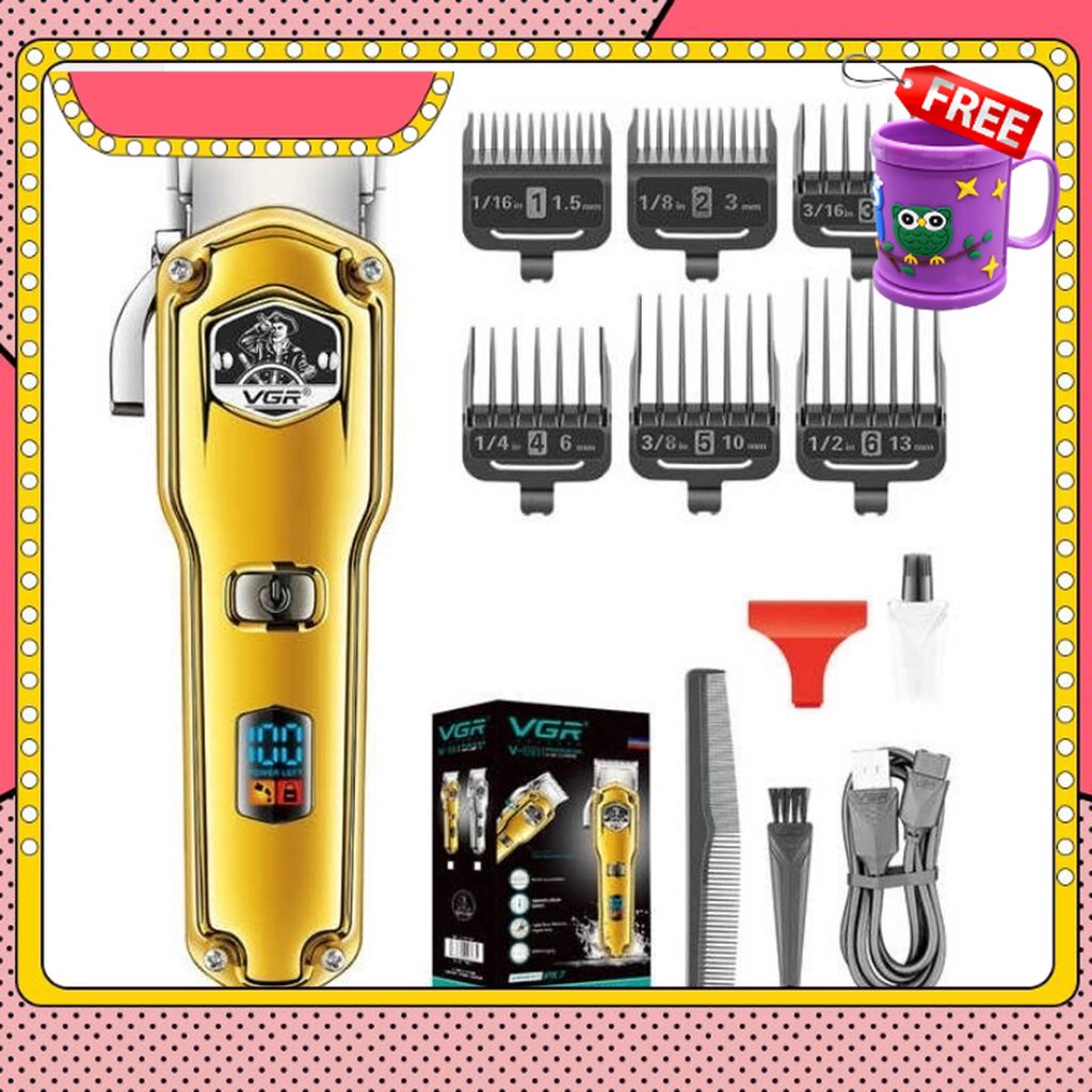 FREE GIFT [NEW MODEL] VGR V-693 Professional Barber Metal Hair Carving Clipper with LED Display,
