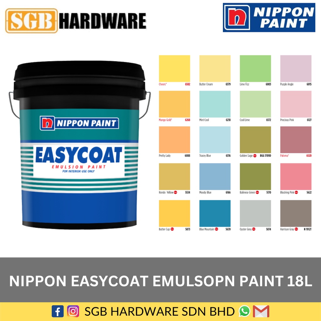 Nippon Paint Easycoat Interior Emulsion Paint 18L /Ceiling Paint, Cat Kapur Dalam Rumah, Cat Ruang Tamu, Cat Dinding