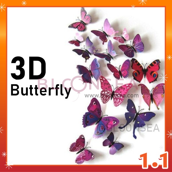 12pcs/Set 3D Butterfly Wall Sticker Magnet Bobo Balloon Clear Transparent Balloons PVC Night Light Bouquet Fridge Rose