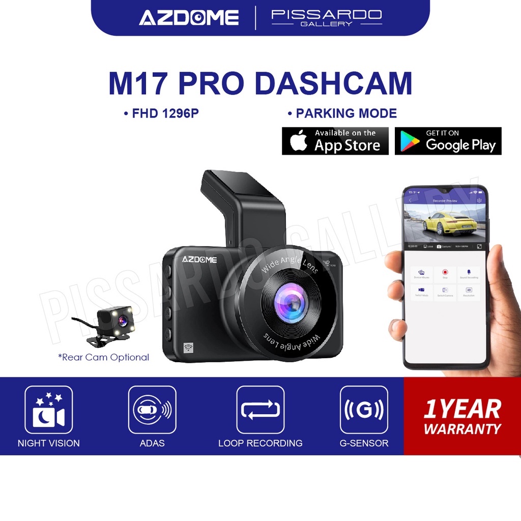 【AZDOME】M17 PRO 1296P Full HD Dual Channel Front & Rear DashCam Night ...