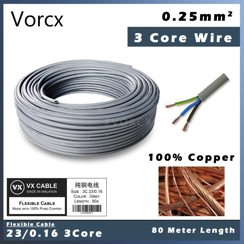 Vx Flexible Cable Full Copper 80m 3 Core 23 0.16 0.25mm 