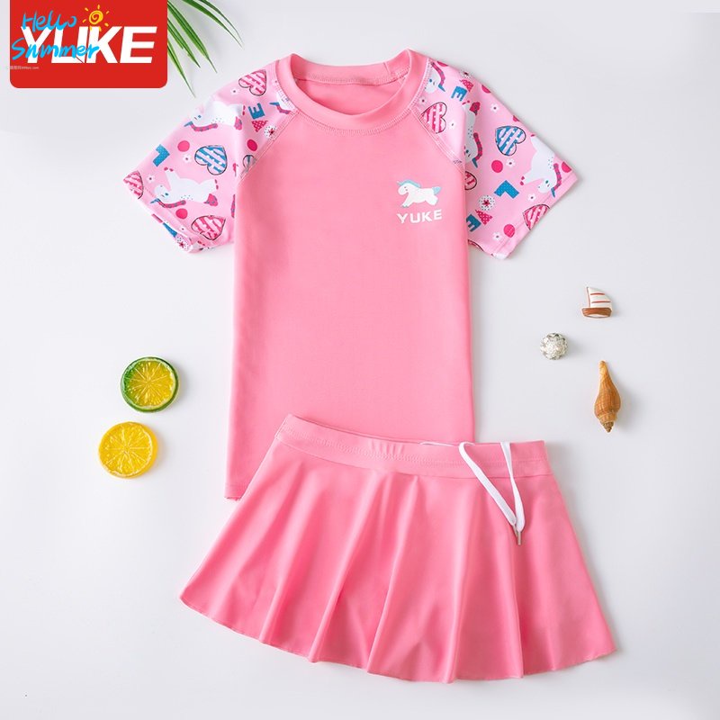 YUKE Swimming Suit Kids Girl Swimsuit Cartoon Cute Comfortable Breathable Student Princess Skirt Two Piece Swimsuit Sunscreen Swimwear