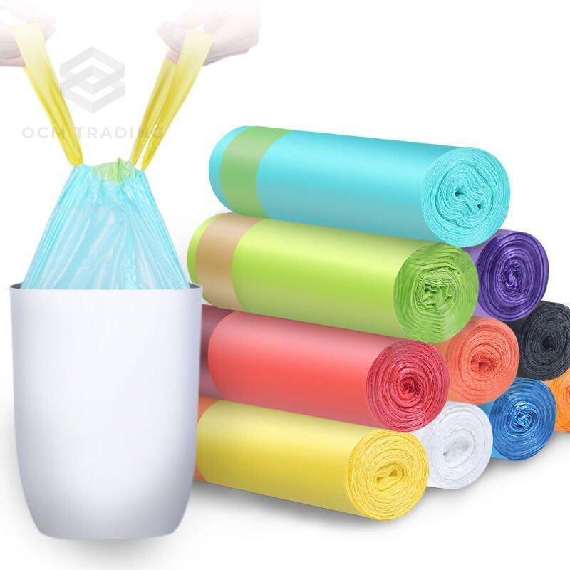 OCM Auto Closing Tie Garbage Bag Rubbish Bag with Rope Easy Pull Medium