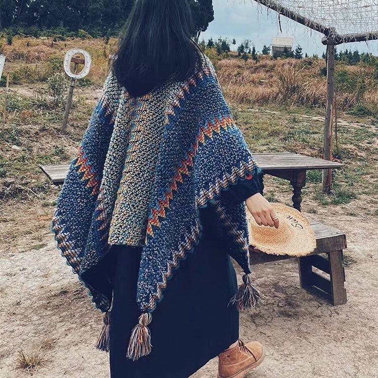 Ethnic Style Tibetan Travel Wear Cloak Jacket Shawl Spring Scarf Female Yunnan Outer Thickened Blanket Cloak