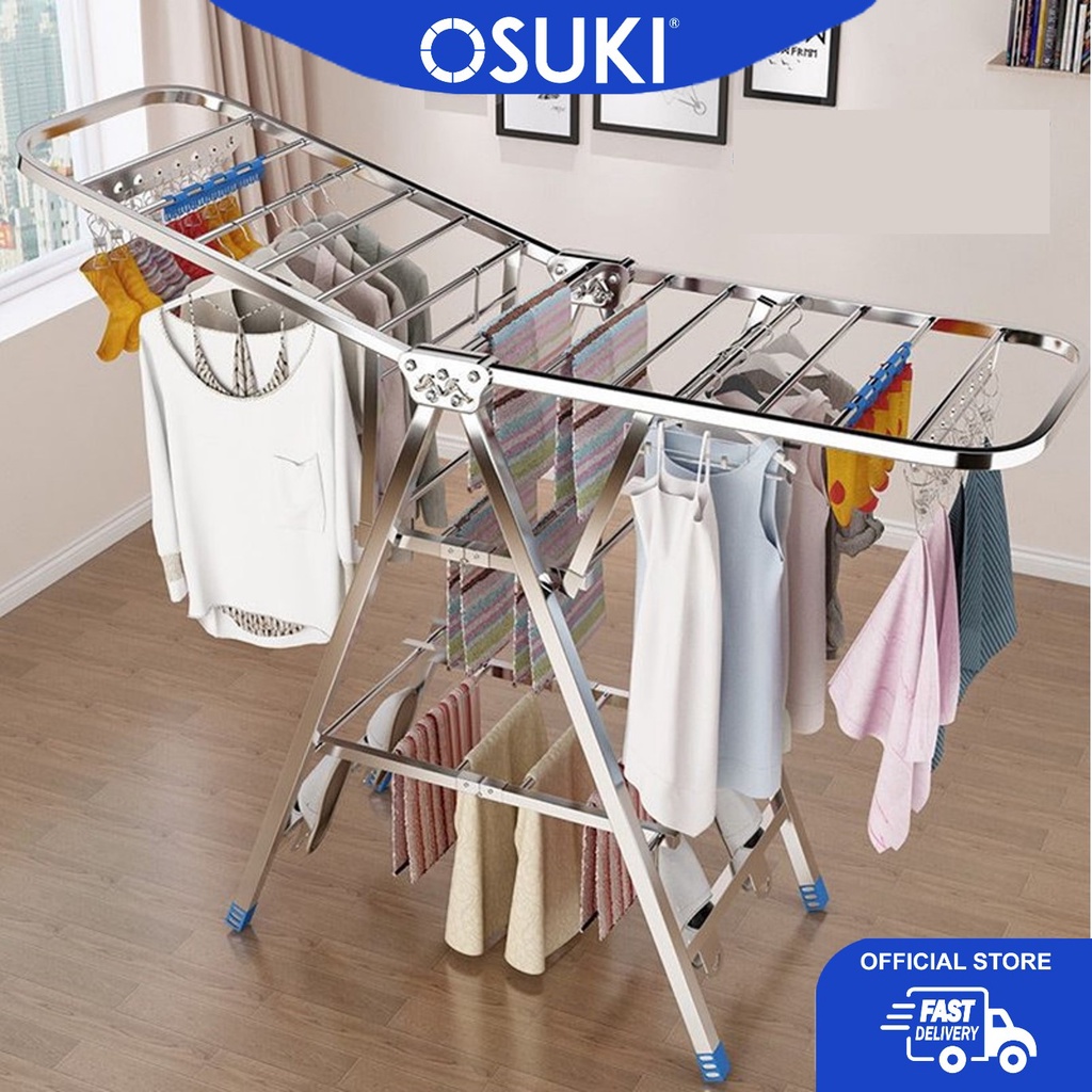 OSUKI Stainless Steel Clothes Drying Rack Foldable 3 Tier Shopee Malaysia