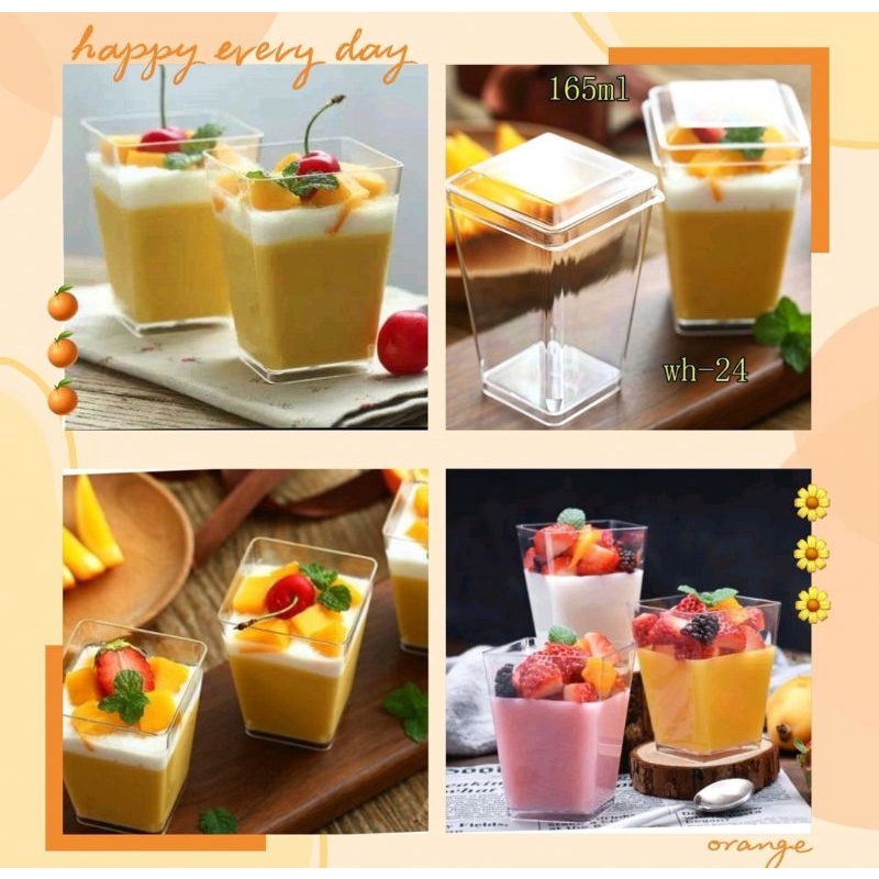 (Ready Stok) Square jelly mousse tiramisu pudding icecream cup with lid Party Dessert Cup