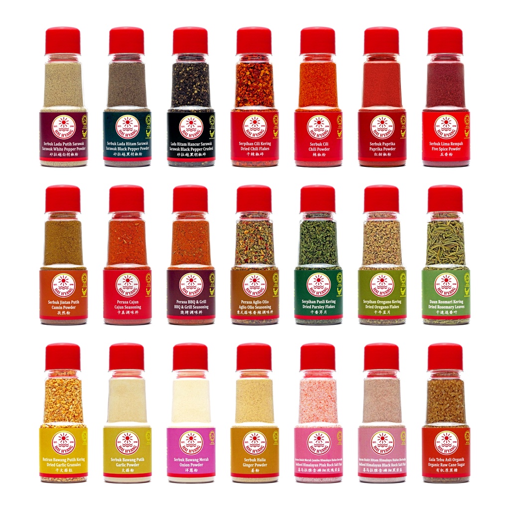 Hai Hyang | Spices Herbs Seasoning Halal | Pepper Chili Paprika Garlic Mala Cumin Cajun BBQ Aglio Parsley Rosemary Salt