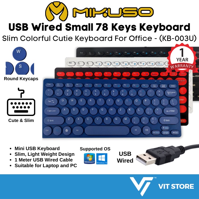 MIKUSO KB003U Colorful Cute Small USB Keyboard 78 Keys Wired Slim
