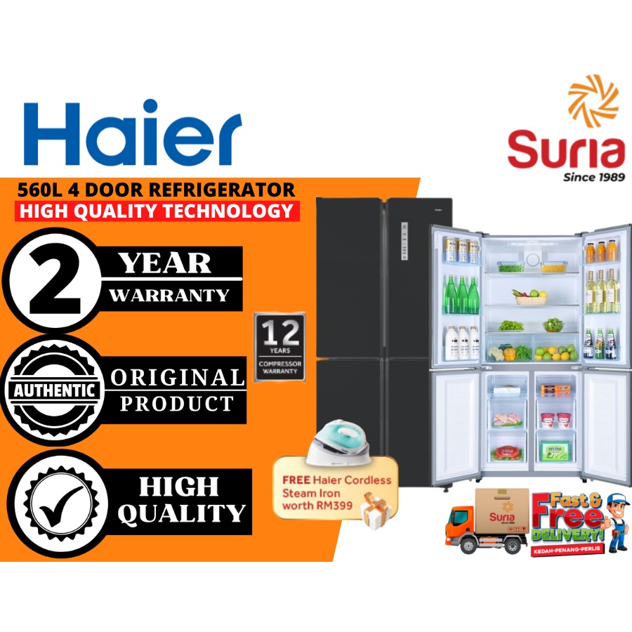 (Free Delivery Penang,Kedah & Perlis)Haier 560L 4 Door Pintu Glass Door