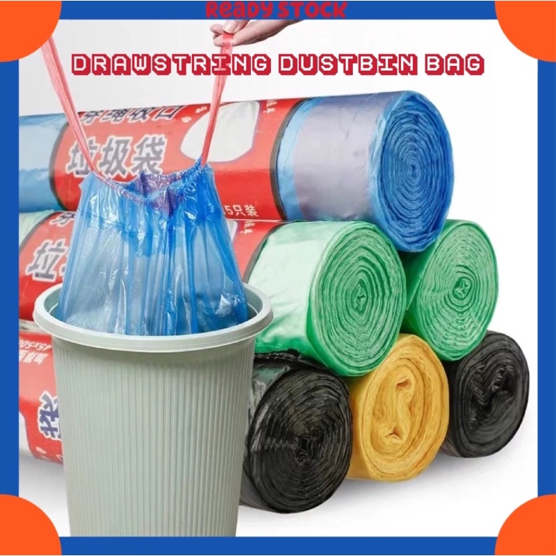15pcs Garbage Bag/*TOLONG READ DESCRIPTION*Dustbin bag Rubbish Bag with Drawtring Plastic Sampah Kitchen Plastic