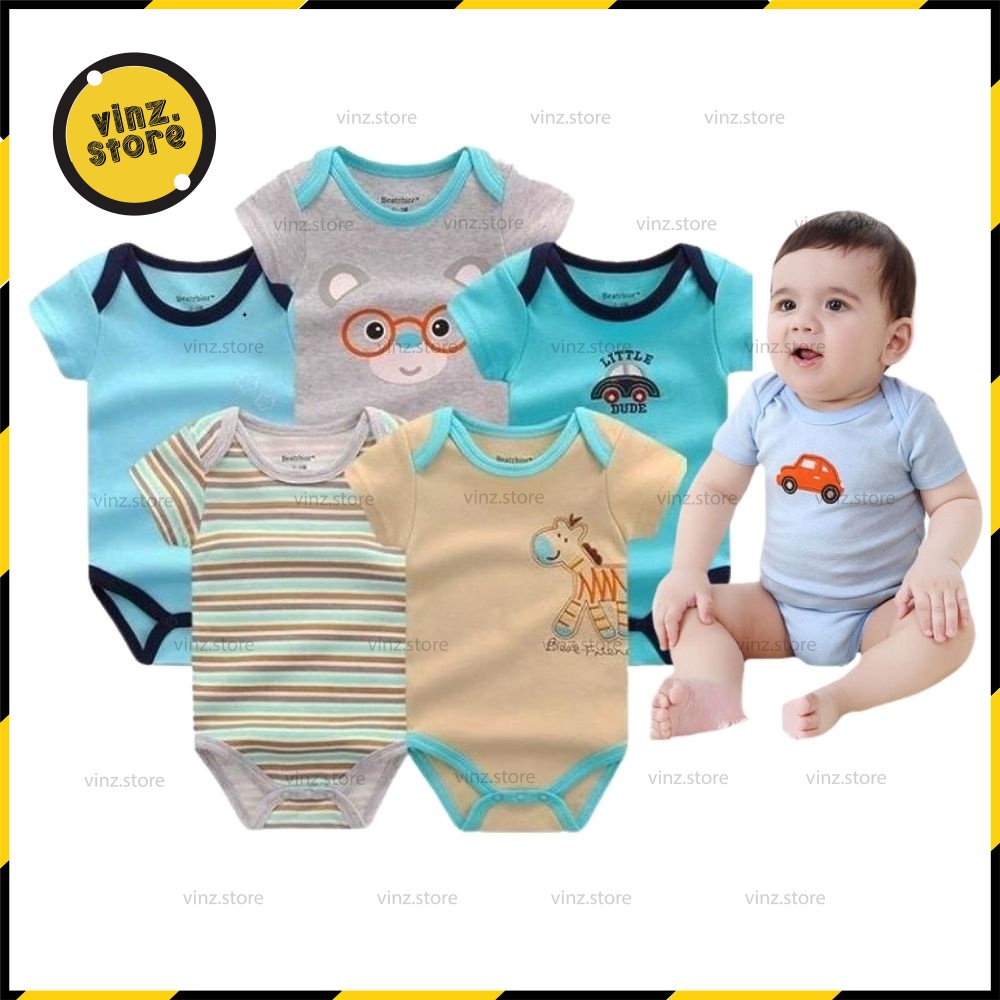 (0-24months) Baju Raya (5pcs in a pack) Romper Baby Newborn Boy Girl Bodysuit Romper 5Helai Baju Romper baby