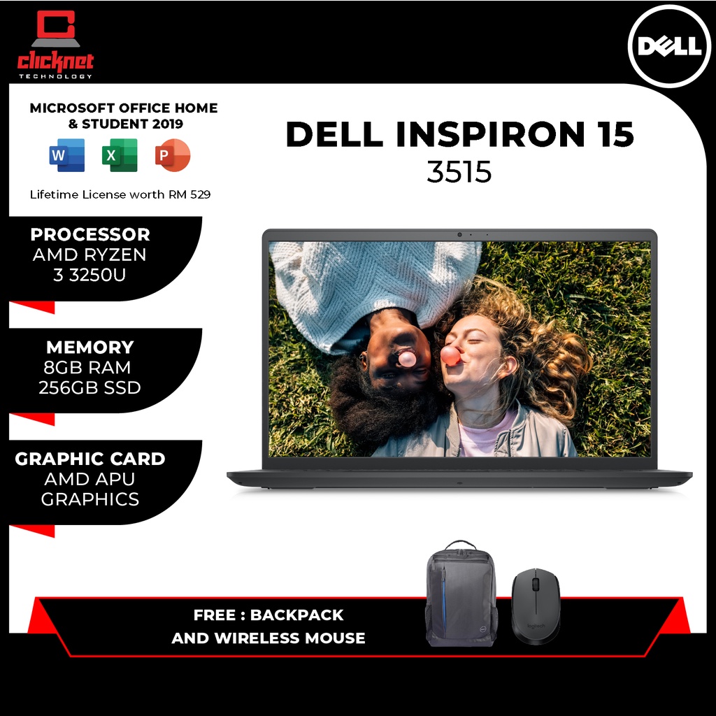 DELL INSPIRON 15 3515/3511 Ryzen3 R3 /Intel I3 Laptop (4GB/8GB, 256GB SSD,  '' FHD, CARBON BLACK-W10, H&S) | Shopee Malaysia