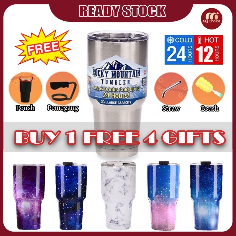 Rocky Mountain Tumbler 5xGifts 900ML Botol Air Stainless Steel Bottle Water Bottle With Straw Insulated Flask 保温杯