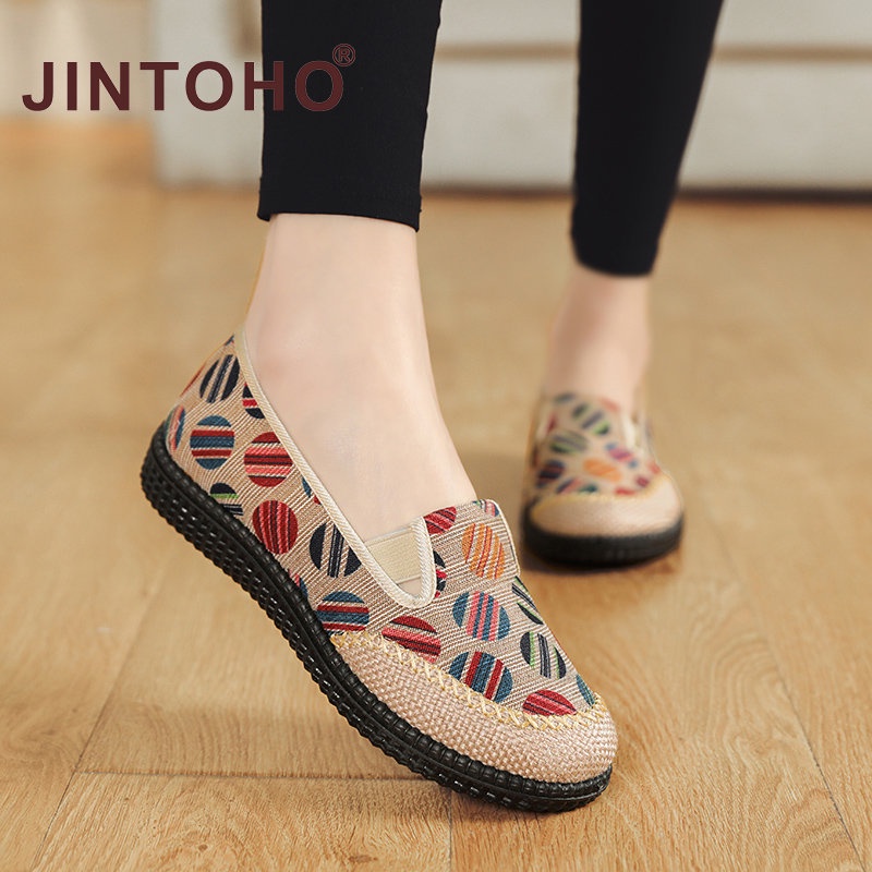 【JINTOHO】Fashion Women Casual Shoes Breathable Slip On Flat Shoes Light Ladies Cloth Sneakers Designer Women's Loafers