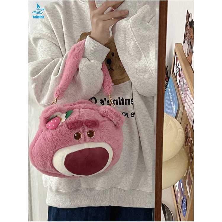 Plush bags female Japanese niche strawberry bear doll girls shoulder crossbody cute pink student handbag tide