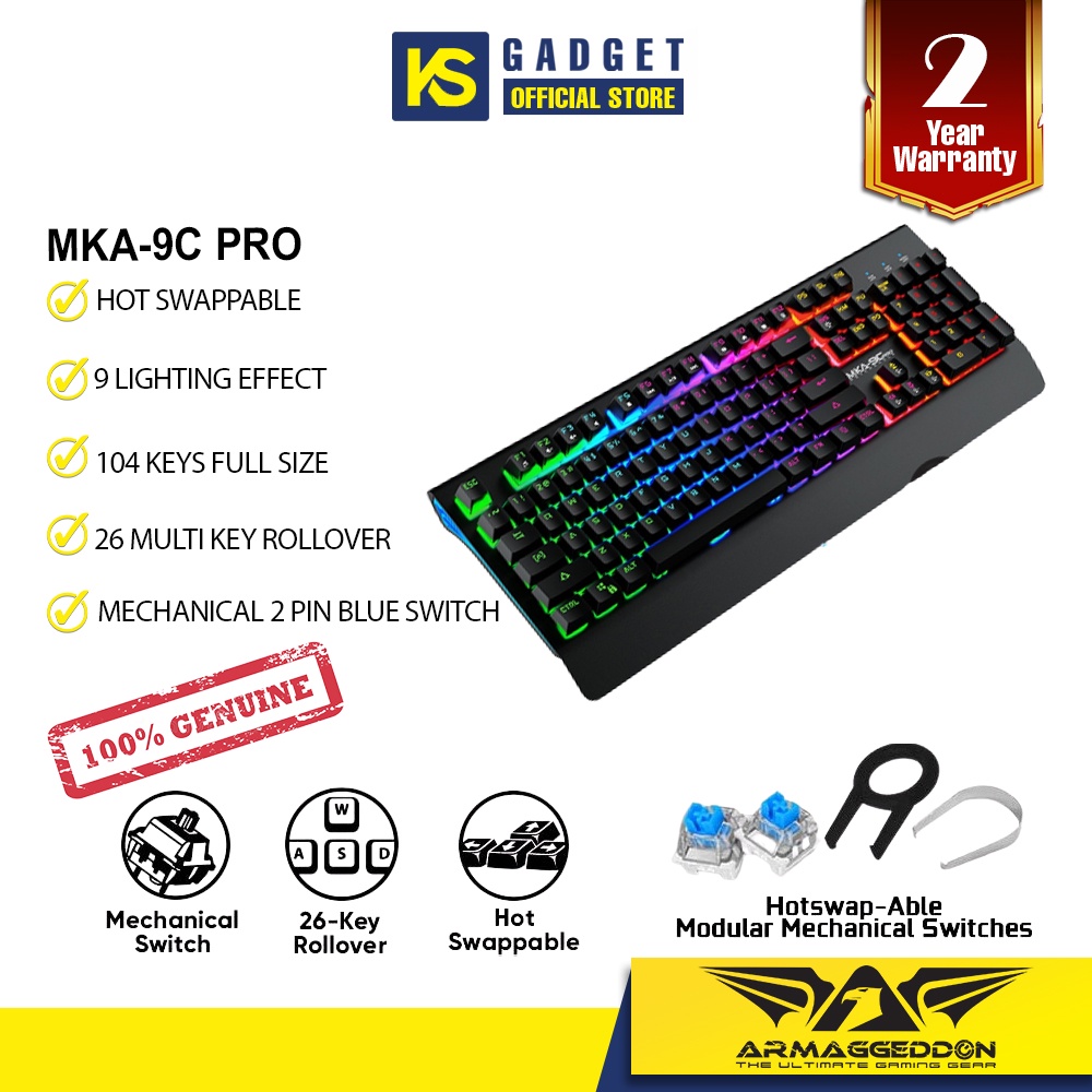 Armaggeddon MKA-9C PRO Blue Switch 104 Keys Mechanical Gaming Keyboard ...