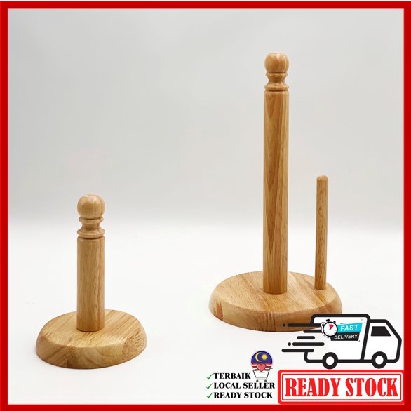 Natural Rubber Wood Portable Kitchen Towel / Tissue Paper Roll Holder
