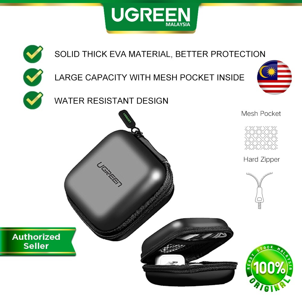 UGREEN Earphones Case Waterproof for Earbuds Memory Card Zipper Earphones Earbuds Carrying Bag Memory Card USB Cable