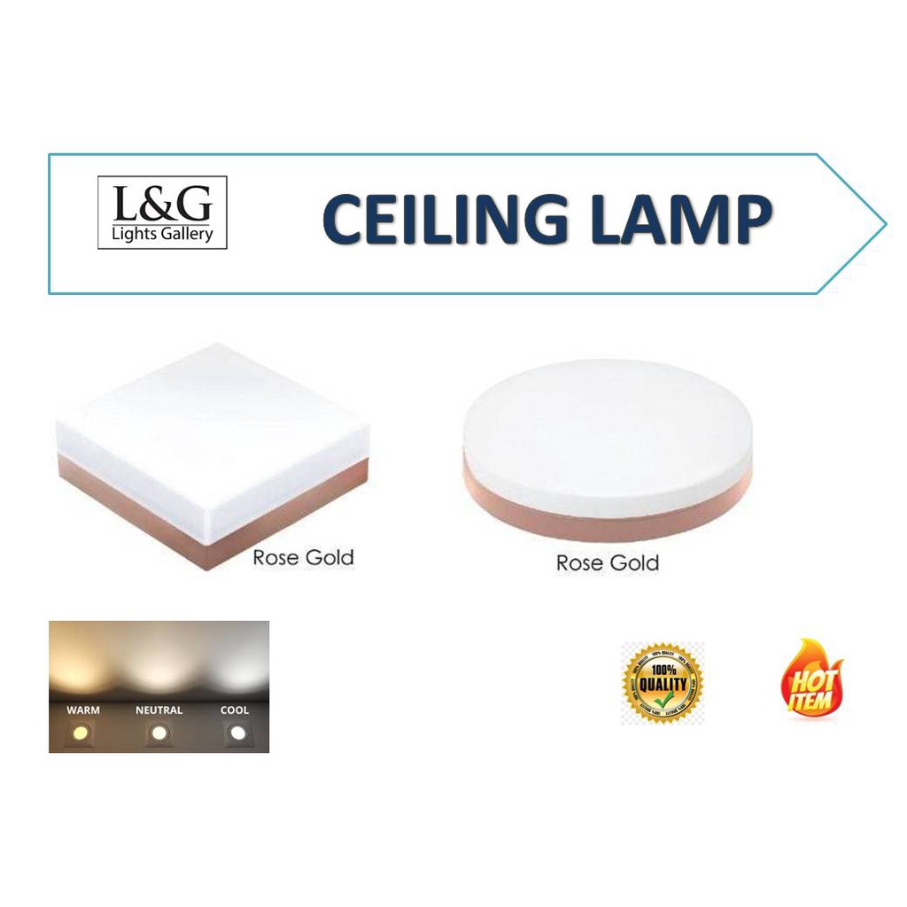 L&G LightsGallery12 PR26 LED Ceiling Light Rose Gold car porch ceiling