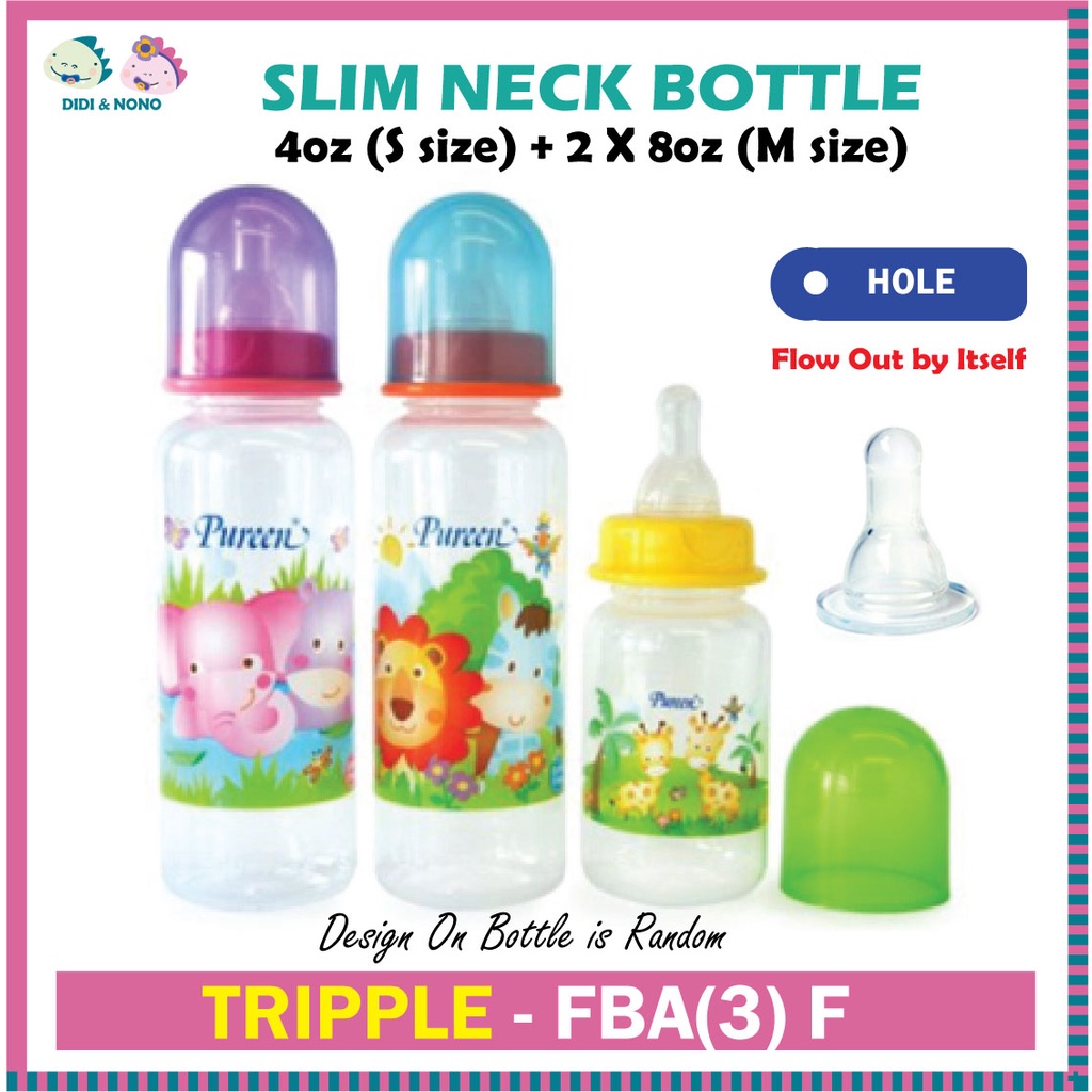 Pureen Feeding Bottle 8oz x2 + 4oz - Random Colour