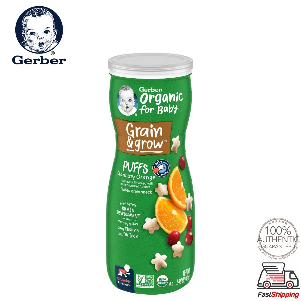 Gerber Organic Puffs, Puffed Grain Snack, Cranberry Orange 42g (Expiry