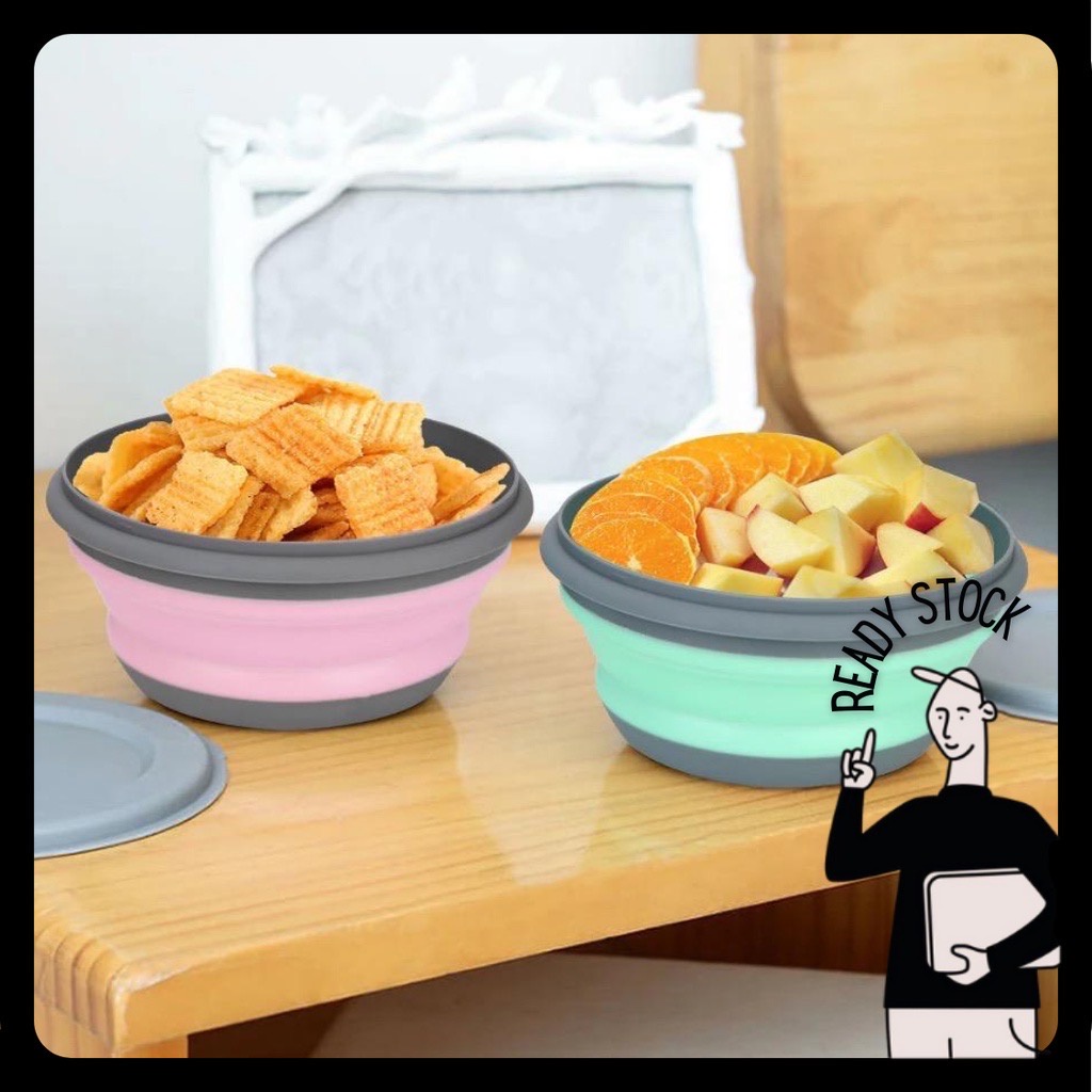Foldable Silicone Bowl Food Container Salad Dish With Lid Instant Noodle Kitchen School Travel Camping Lunch Box 折叠碗