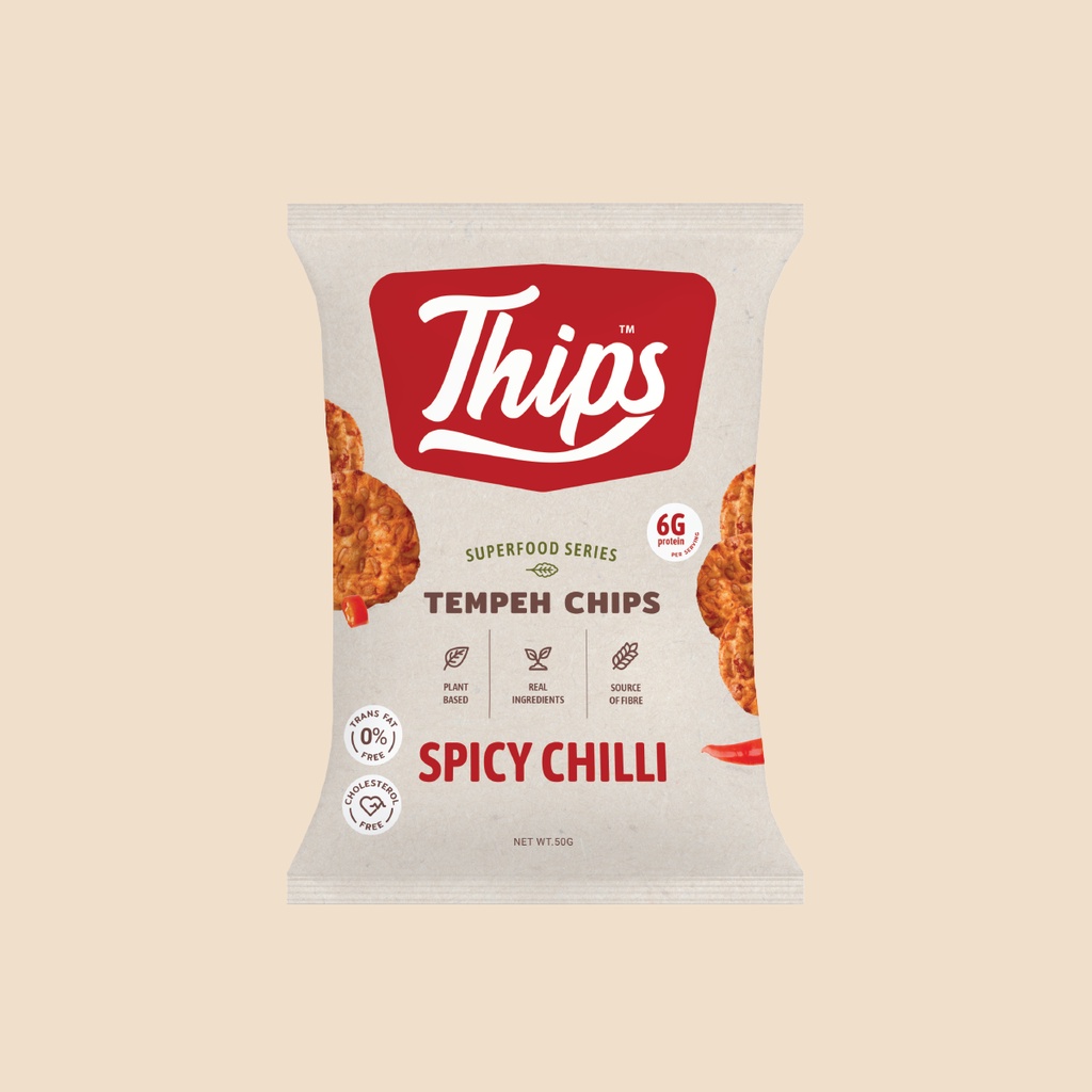 Thips Spicy Chilli Tempeh Chips (1 x 50g) Halal 100 Tempe, Vegan, Soybean Chips, Plantbased